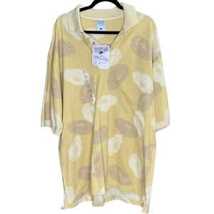 NWT Columbia Mens Yellow Pineapple Luau Print Collared Polo Shirt Vacation SZ XL